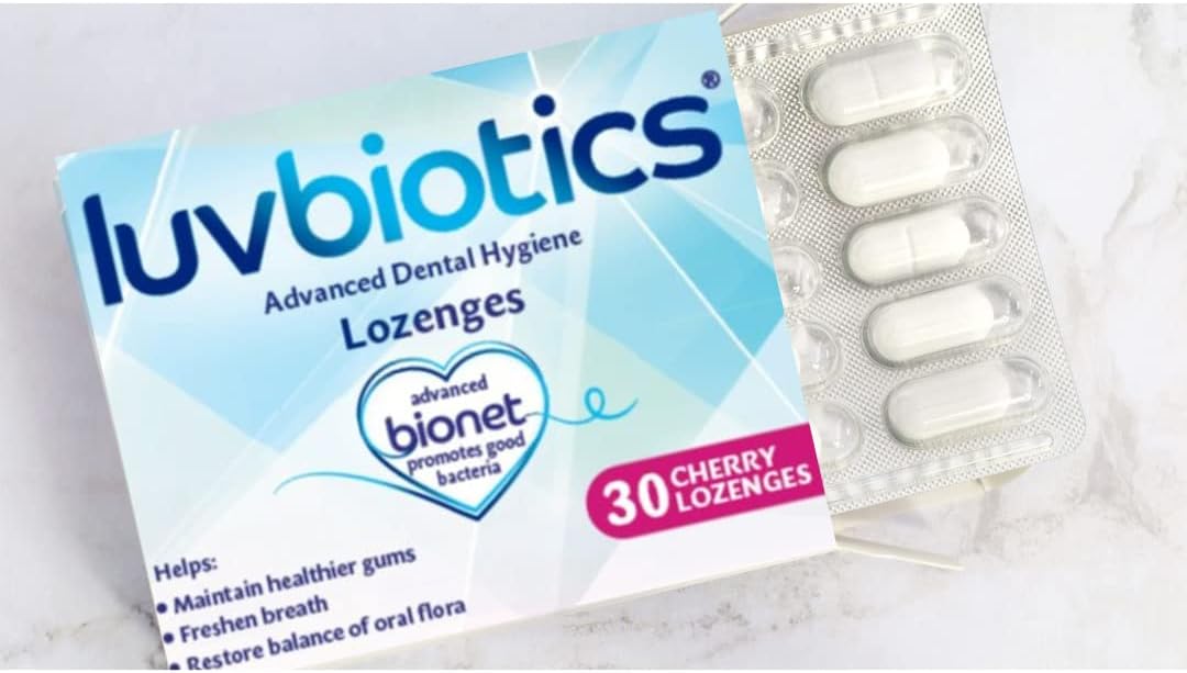 Luv Biotics Sugar Free Cherry Lozenges with Dental Probiotics, Xylitol & Aloe Vera for Bad Breath, Halitosis, Gum Health, Dry Mouth & Oral Care – 30 Lozenges