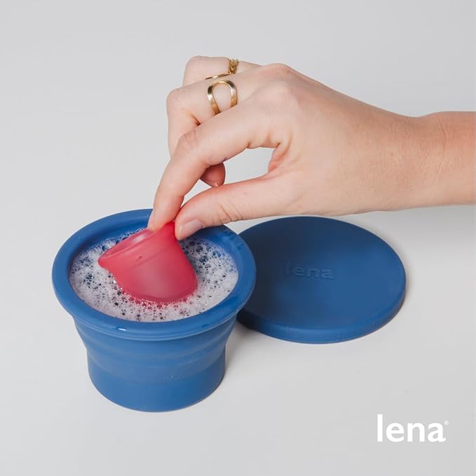 Lena Cleaning Container for Menstrual Cups – Dark Blue – Reusable Silicone Cup for Easy Cleaning and Storage | Compact, Microwave-Safe, Travel-Friendly Design for Period Cup & Disc Care