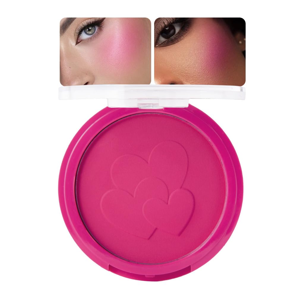 Rose Pink Single Matte for Face Cheeks Blush, Natural Hot Pink Cream Blushes Makeup Palette, Redpink Monochrome Blush Powder Palette Makeup for Older Women, Blushes Foundation for Every Day 02