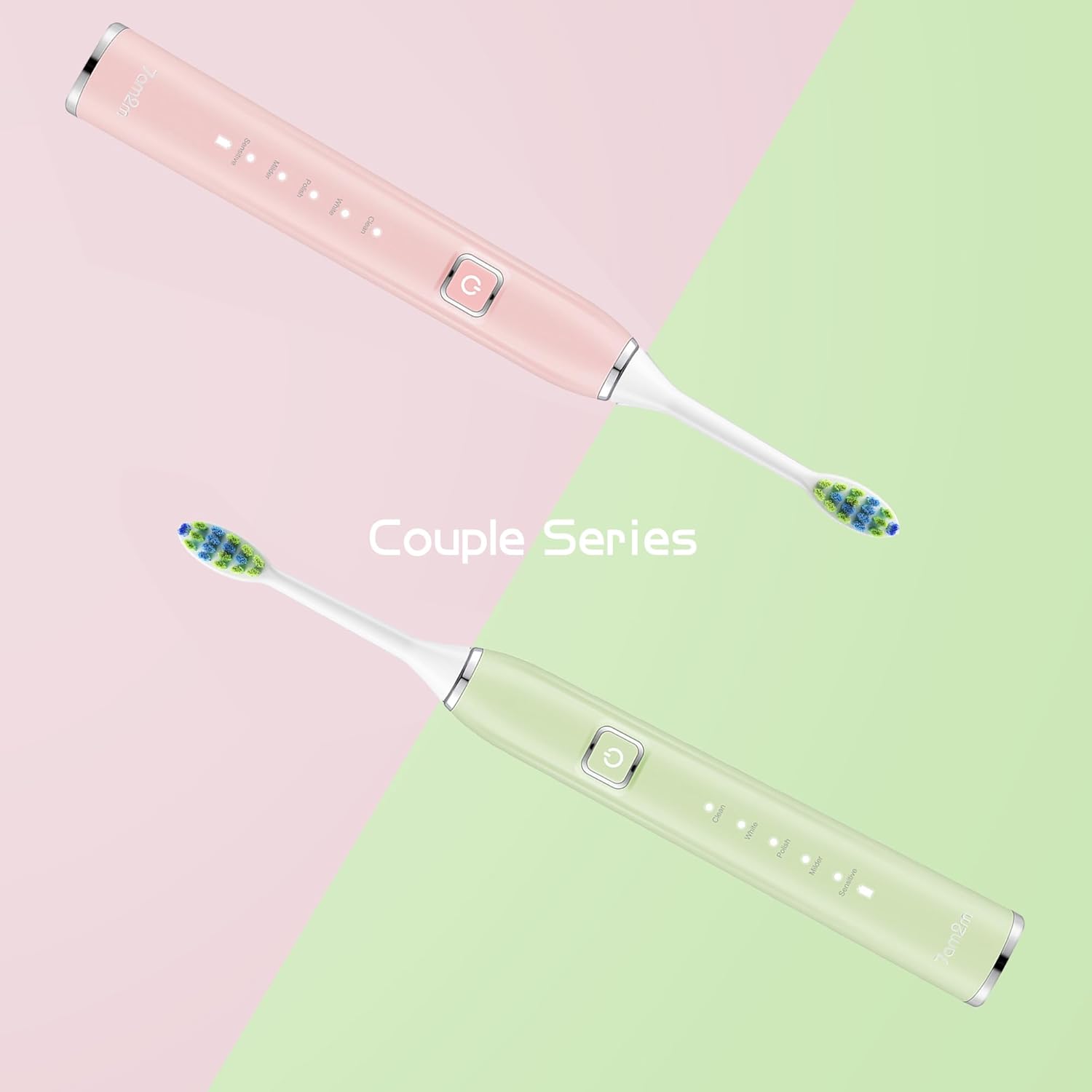 7AM2M Electric Toothbrush 2 Pack Set for Kids and Adults, 12 Brush Heads,5 Adjustable Modes, Built-in 2-Minute Smart Timer, Wireless Fast Charge for 60 Days,IPX7Waterproof SonicToothbrush(Green+Pink)