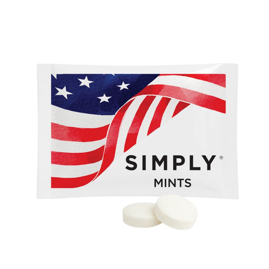 SIMPLY Peppermint US FLAG Individually Wrapped Breath Mints in Bulk, 50 Packets (2 per Packet), | Perfect for Office, School, Travel, Party Favors, Restaurants & Hospitality, Fourth of July