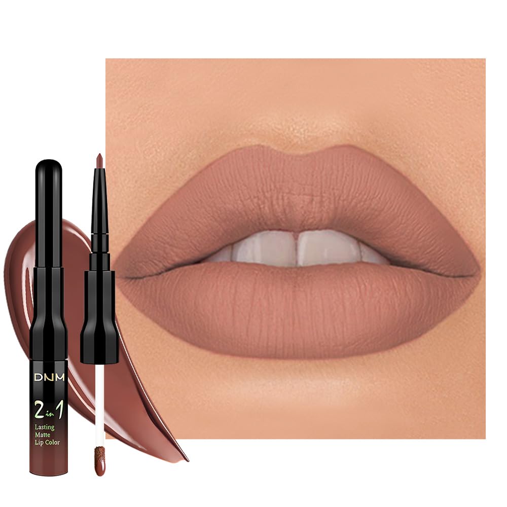 1Pcs 2 in 1 Nuetral Nude Matte Lip Liner and Liquid Lipstick Stain Makeup Set for women, Nuetral Nude Long Lasting Smudge Proof Lip Tint Matte Finish Lip Gloss for All-Day Color Hold Easy to Use 61#