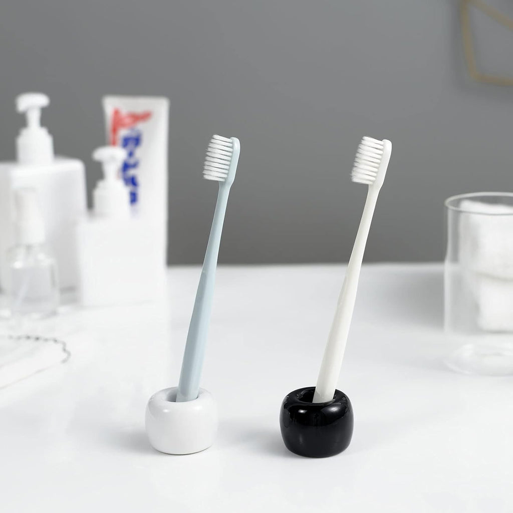 Mini Ceramic Couple Toothbrush Holder, Hand-Made Bathroom Toothbrush Holder, Electric Toothbrush Head Holder and Office Pen Holder 2-Piece Set (White)