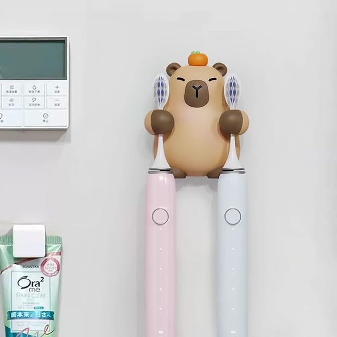 Toothbrush Holders for Bathroom Cute Capybara Electric Toothbrush Holder, Wall-Mounted Bathroom Storage Rack with Hooks No-Drill Installation