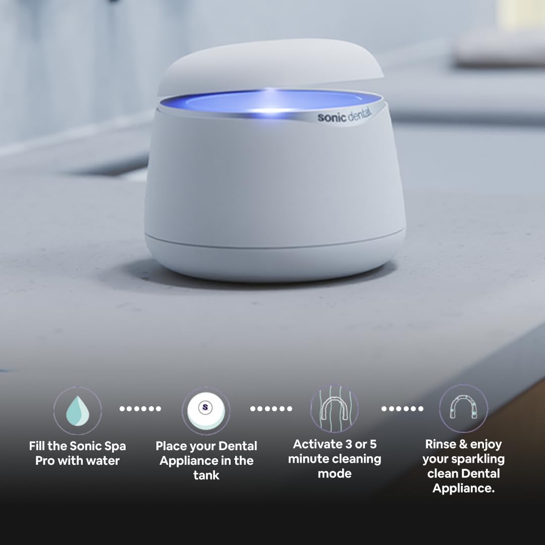 Sonic Pro Dental Cleaning Pod, 43kHz Ultrasonic Retainer Cleaner Machine for Dentures, Mouth Guards, Braces, Toothbrush Heads, Jewelry & All Dental Appliances, FSA/HSA Eligible (Onyx Black)