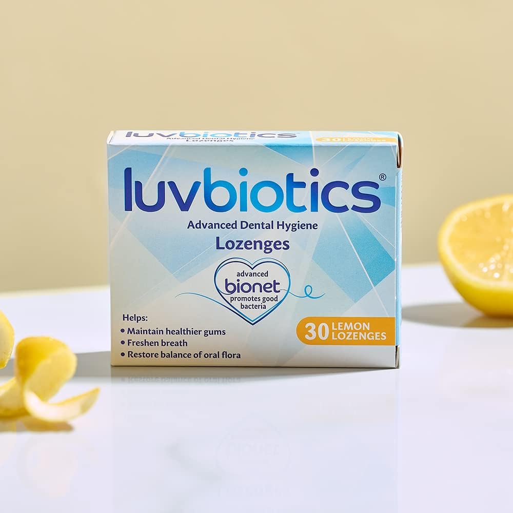 Luv Biotics Sugar Free Lemon Lozenges with Dental Probiotics, Xylitol & Aloe Vera for Bad Breath, Halitosis, Gum Health, Dry Mouth & Oral Care – 30 Lozenges