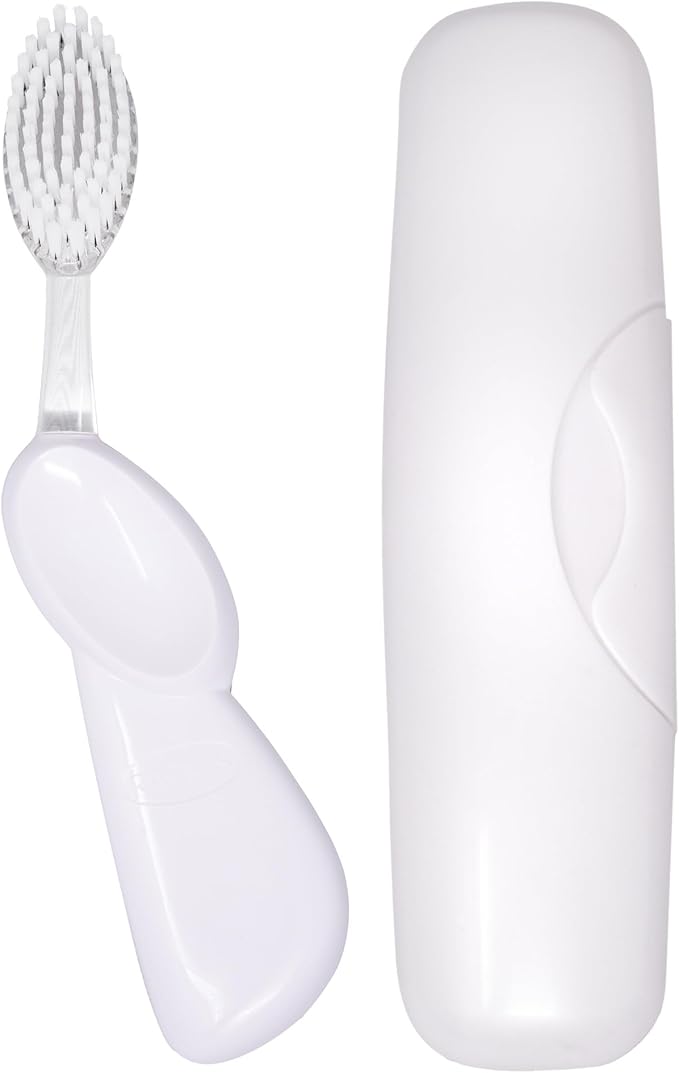 Radius Toothbrush Big Brush with Replaceable Brush Head BPA Free ADA Accepted - Right Hand - Pastel White Brush with Pastel White Case