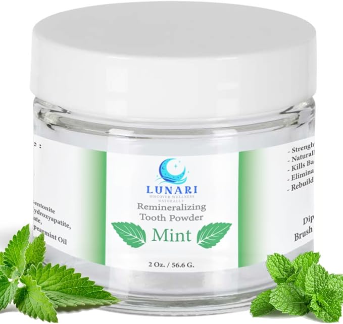 Remineralizing Mint Nano-Hydroxyapatite Tooth Powder for Sensitive Teeth – Natural Fluoride-Free Whitening Toothpaste with Bentonite Clay, Calcium Carbonate & Essential Oils, Vegan, Made in USA