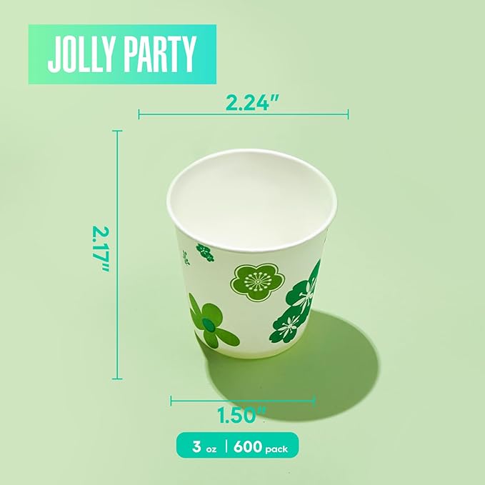 [600 Pack] Paper Cups, 3oz Disposable Bathroom Cups, Mouthwash Cups, Cold Disposable Drinking Cup for Party, Picnic, BBQ, Travel, and Event, Green Floral