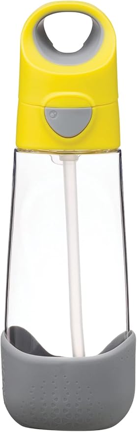 b.box 20oz Tritan Kids Water Bottle –Toddler Drink Bottle with Straw for School, Daycare, Travel w/Easy-Grip Triangular Design, Leak Proof Lid & Handle, BPA Free, Dishwasher Safe (Lemon Sherbet)