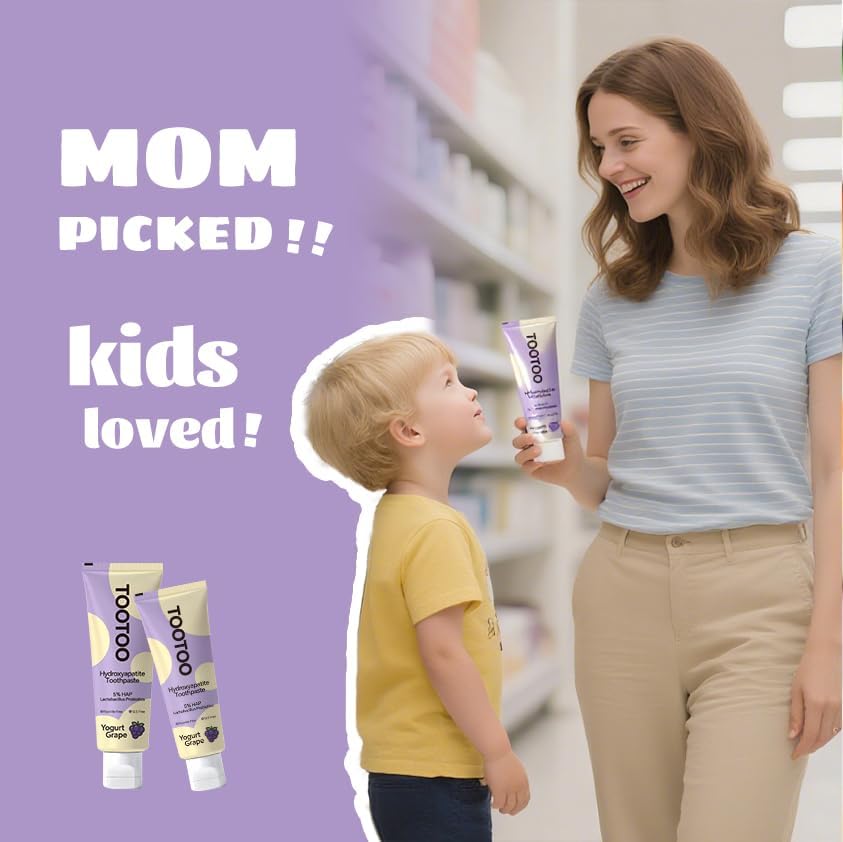 TooToo Kids Hydroxyapatite Toothpaste with Xylitol, Fluoride Free and SLS Free Toddler Natural Toothpaste, Yogurt Grape Flavor, Safe Kids Oral Care(Pack of 1)