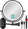 1X/20X Wall Mounted Makeup Mirror with Light, 8" Rechargeable Double-Sided Magnifying Mirror, Vanity Mirror Dimmable 3 Color Light, 360° Extension Rotation Foldable 14.5 Inch Arm for Bathroom