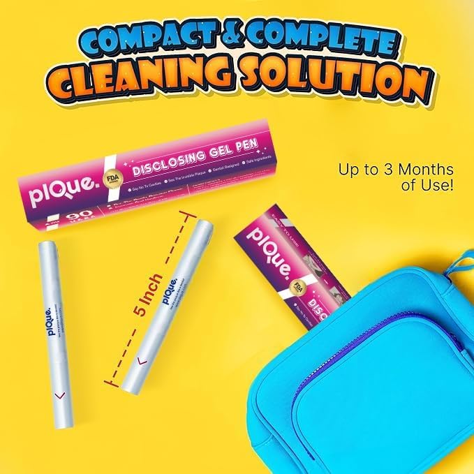 PLQUE Disclosing Gel Pen (90 Uses) - Tooth Plaque Detector for Better Brushing, Purple Stain Formula Reveals Invisible Cavity Causing Plaque, Kids and Adults Oral Care Tool, Pediatric Dentist Design