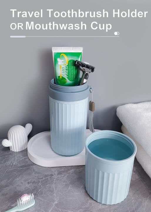 Toothbrush Travel Case, Blue Travel Toothbrush Cup Holder for Toothbrush and Toothpaste, Portable Travel Toothbrush Container for Traveling Camping Business School