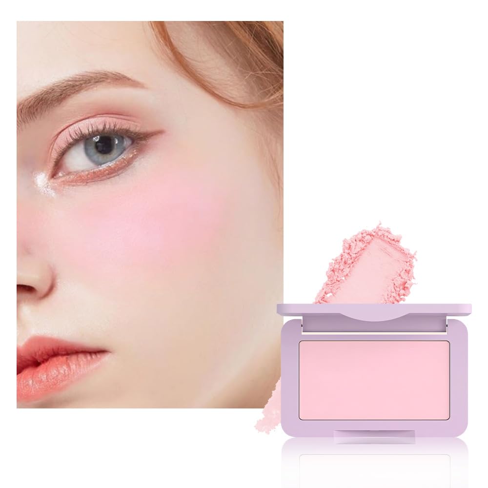 Pale Pink Matte for Face Cheeks Blush, Natural Cream Blushes Makeup Palette, Light Monochrome Blush Creamy Powder Palette Makeup for Older Women, Blushes Eyeshadow Foundation for Every Day 03
