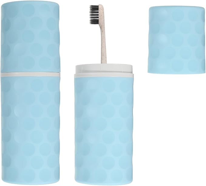 uxcell 2Pcs Travel Toothbrush Case, 8.1x2.8x2 Portable Travel Toothbrush Holder with Dot, Plastic Toothpaste Container for Bathroom, Gym, Business Trip, Camping, Sky Blue