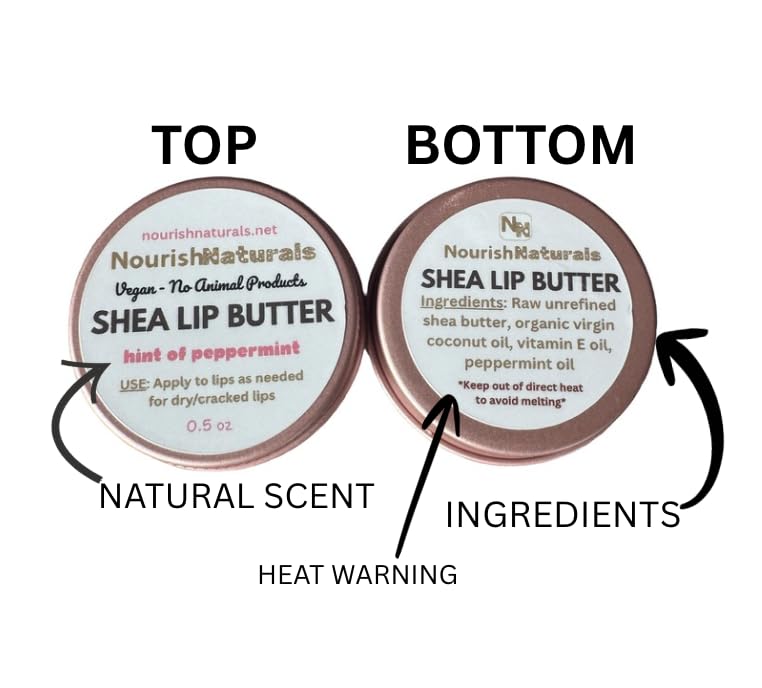 Shea Lip Butter - All Natural 4 Ingredient Lip Balm - Pack of 3 - for dry cracked lips, travel sized, ultra moisturizing vegan lip balm, for long lasting hydration, natural Peppermint scent