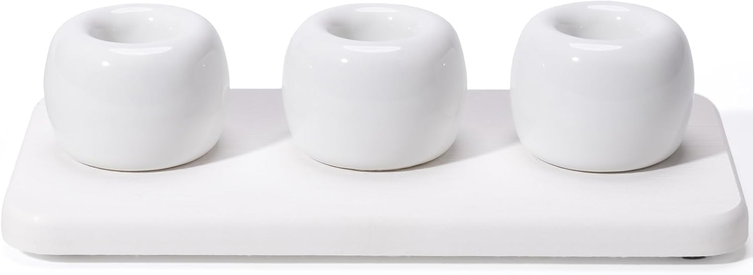 3 Pack Mini Ceramic Toothbrush Holder Stand with 1 Pack Water Absorbing Stone for Bathroom Vanity Countertop, Toothbrush Organizer, White