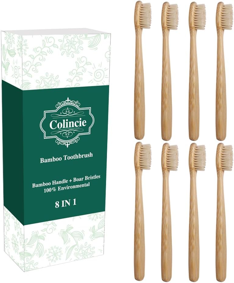 Bamboo Toothbrush - Medium Boar Bristles Natural - NO Plastic Environmentally Friendly (8 Pieces)