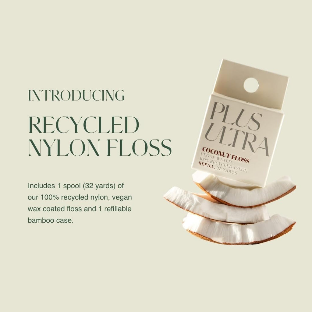 Plus Ultra Coconut Nylon Dental Floss with Reusable Bamboo Case | Made with Recycled Nylon and Vegan Wax | Zero Plastic | 32 Yards (Pack of 1)