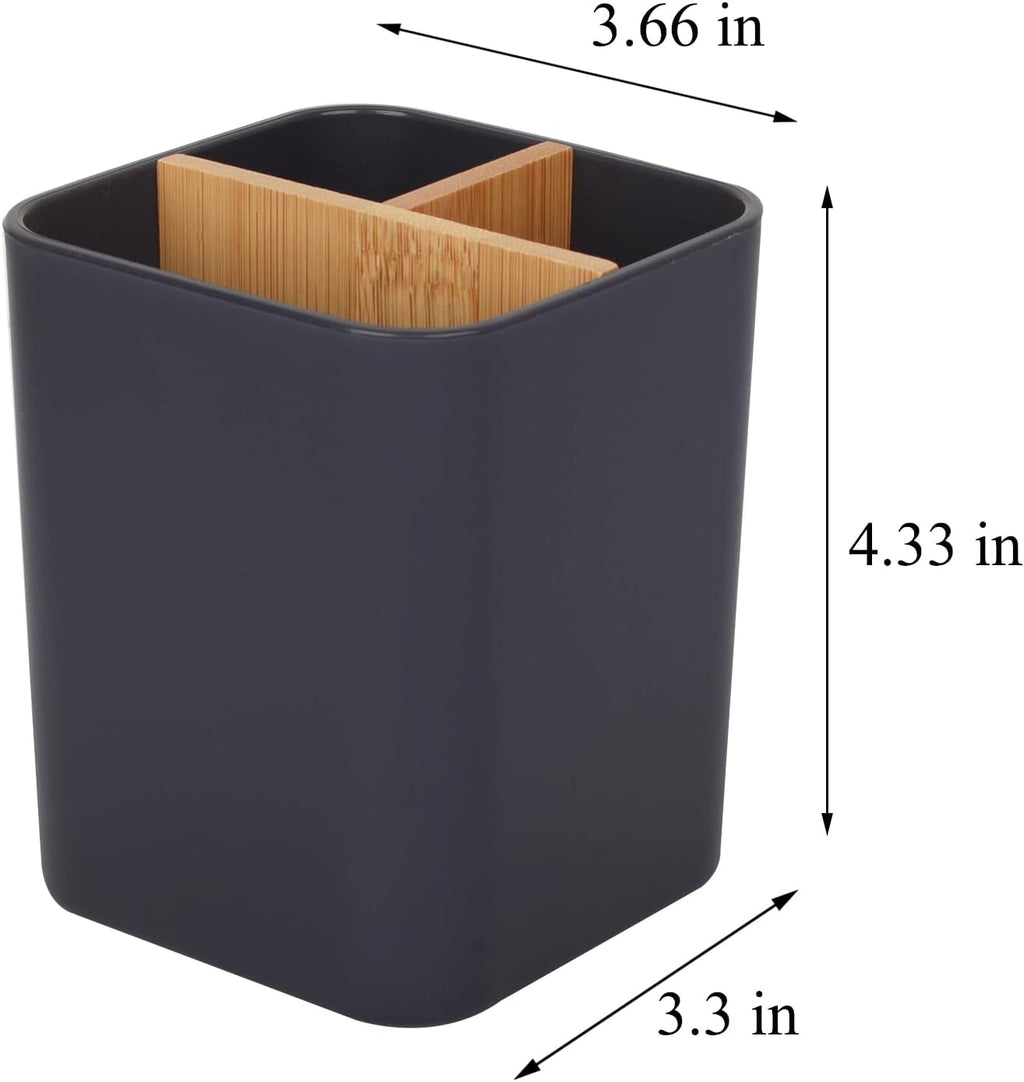 Bamboo Toothbrush Holder for Bathrooms, 3 Slots Toothbrush and Toothpaste Holder Bathroom Counter Organizer for Electric Toothbrushes, Floss, Razors - Cool Grey