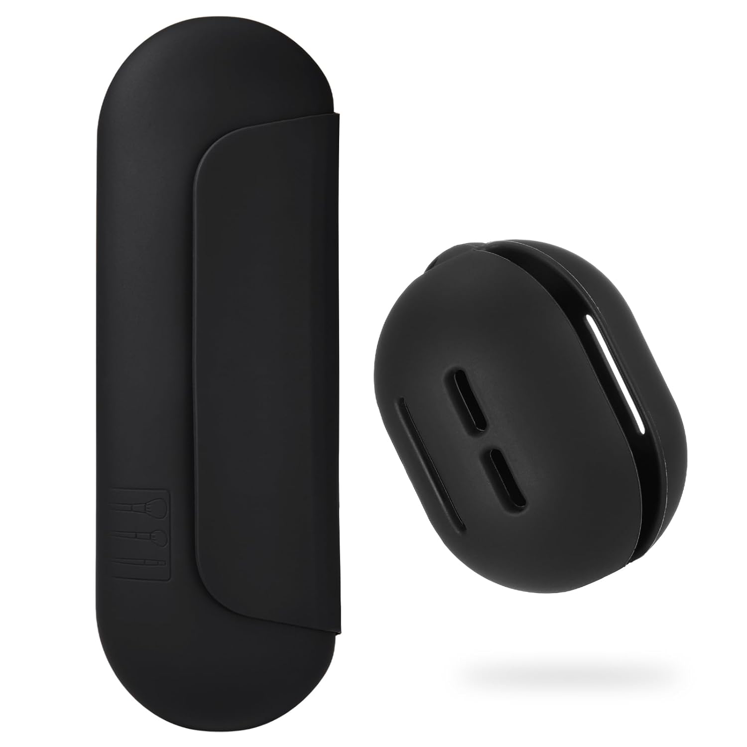 2 IN 1 Silicone Makeup Brush Holder with Beauty Make Up Sponge Holder Case：Soft Portable Cosmetic Face Brushes Holder with Upgrade Anti-Fall Out Magnetic Closure - Black