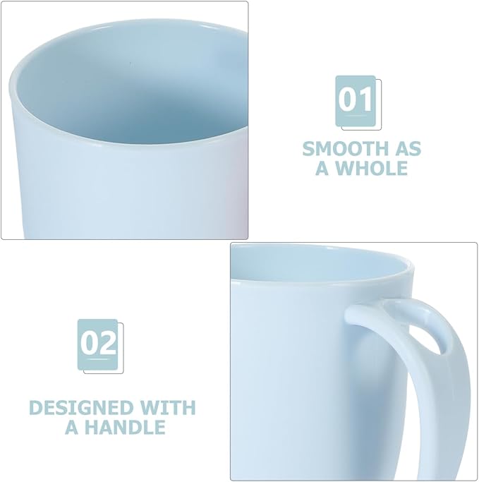 2Pcs Kids Bathroom Plastic Cups with Handles Reusable Mouthwash Tumblers for Toothbrush Holder and Drinking Use 4.5 Inch Pp Material