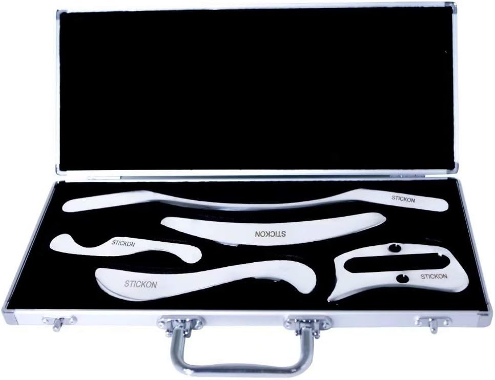 STICKON Stainless Steel Gua Sha Scraping Massage Tool Set IASTM Tools Great Soft Tissue Mobilization Tool (P Shape)