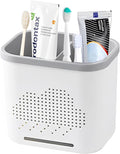 2 Slots Toothbrush Holder and Toothpaste Holder with Drain Hole, Detachable Easy Cleaning Multi-Functional Organizer Caddy Storage for Bathroom Vanity Sink Kitchen (White+Gray 2 compartments)