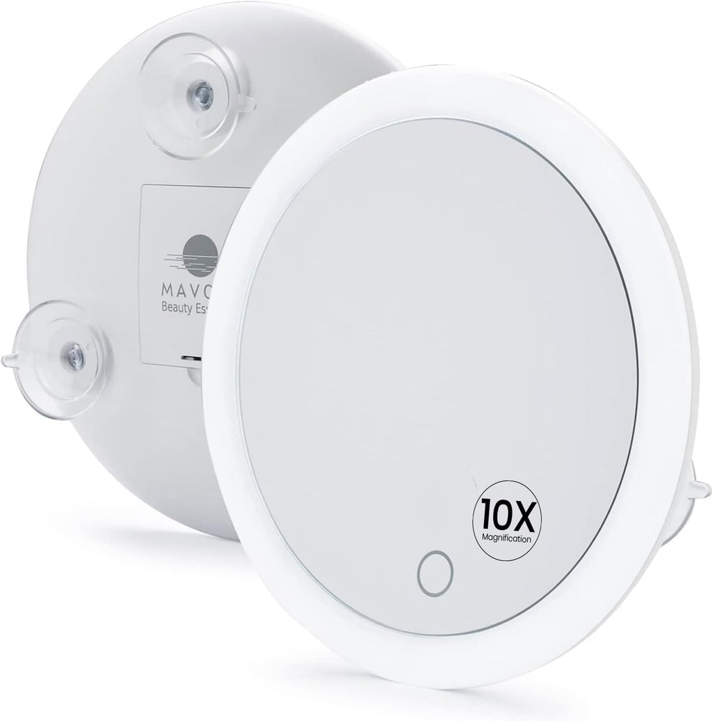 Mavoro 6.8" LED Magnifying Mirror with 3 Strong Suction Cups | 10X Magnification | Portable Lighted Travel Makeup & Cosmetic Mirror with Light (4 AAA Battery Operated |10X)