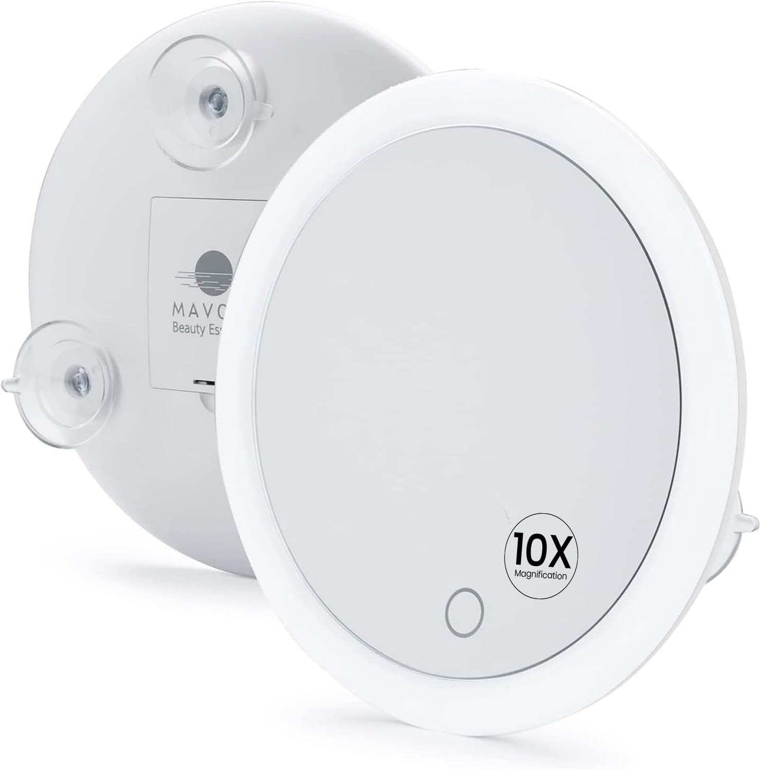 Mavoro 6.8" LED Magnifying Mirror with 3 Strong Suction Cups | 10X Magnification | Portable Lighted Travel Makeup & Cosmetic Mirror with Light (4 AAA Battery Operated |10X)