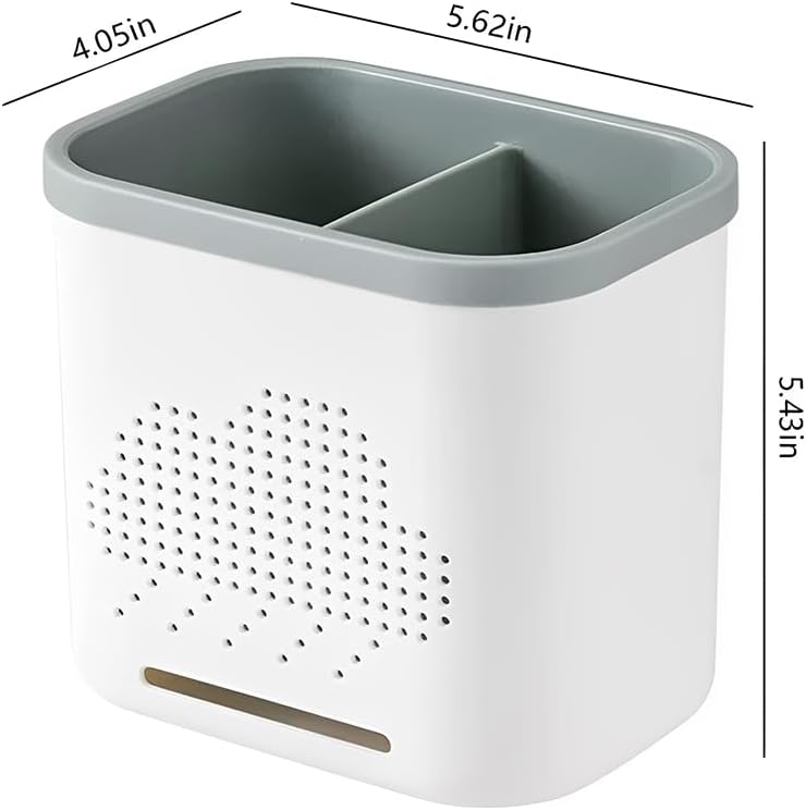 2 Slots Toothbrush Holder and Toothpaste Holder with Drain Hole, Detachable Easy Cleaning Multi-Functional Organizer Caddy Storage for Bathroom Vanity Sink Kitchen (White+Green 2 compartments)