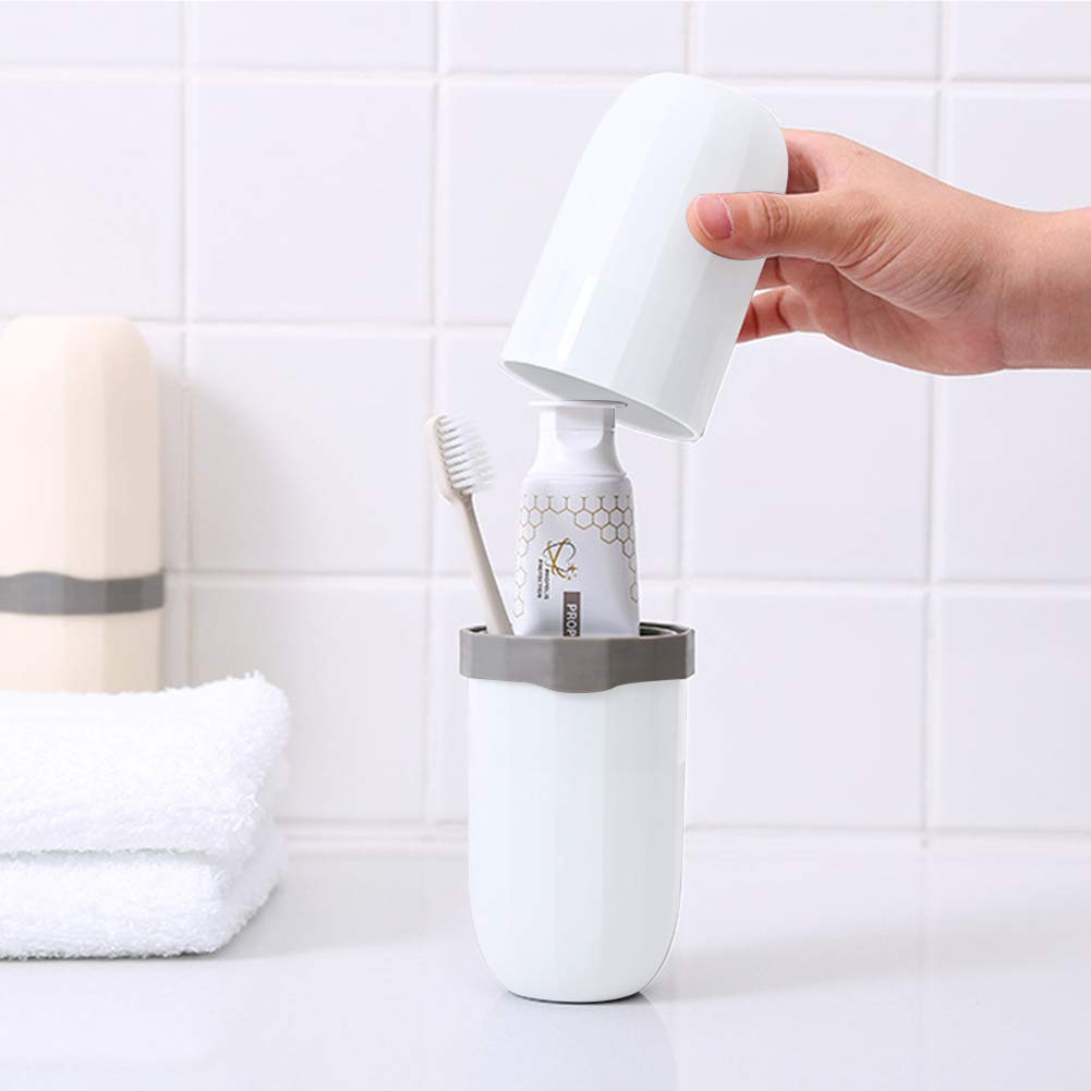 Portable Travel Toothbrush Case,3 in 1 Toothpaste Travel Case Holder Hard Plastic Tooth Brush Container Toothbrush Storage Box for Travel,Business,Home,Camping, School Supplies(White)