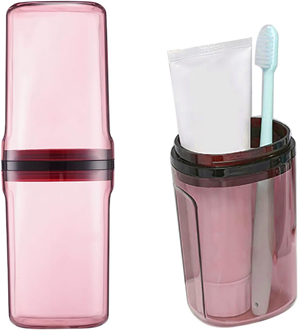 Travel Toileting Cup,Portable Mouthwash Cup,Transparent Toothbrush Cup Holder with Cover,Toiletries Toothpaste Toothbrush Storage Box Carrier Container for Travel Camping Home School Business Trip,Red