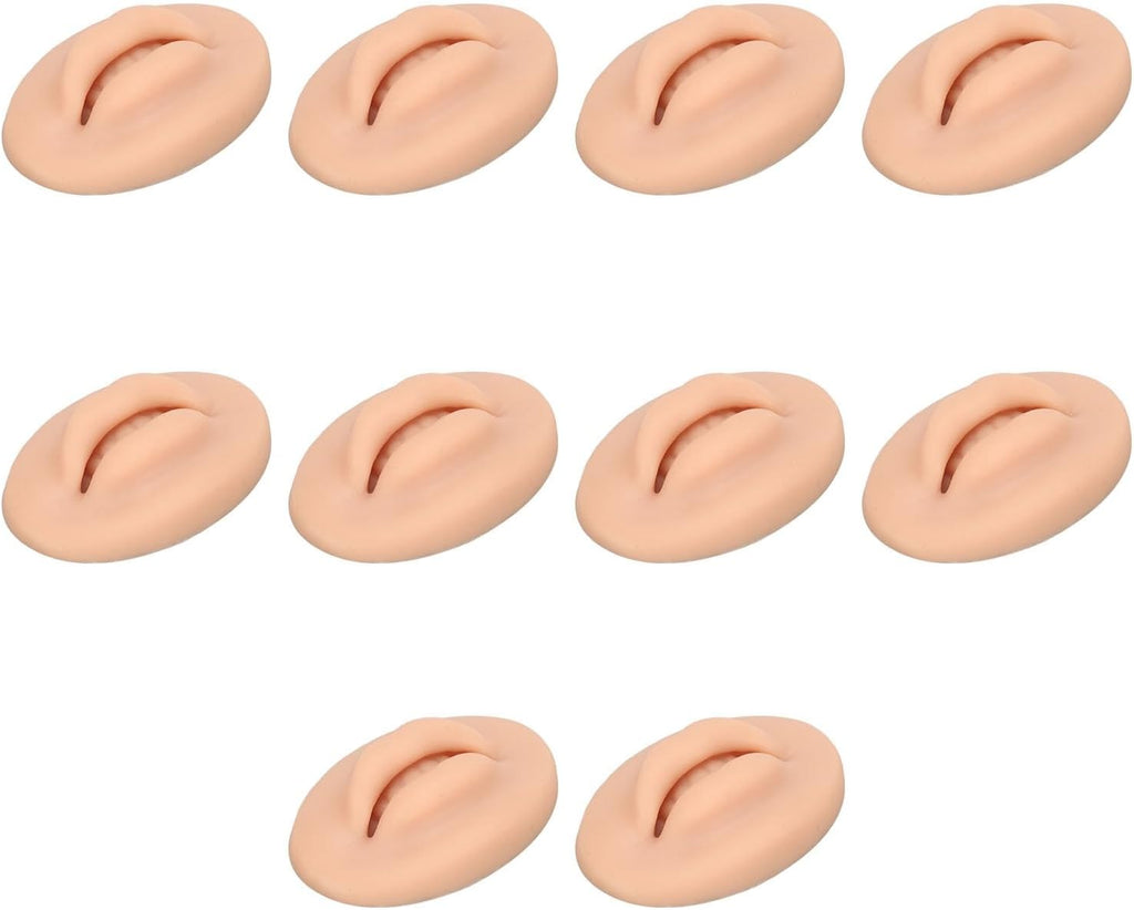 10pcs Practice Lips, Silicone Model Soft and Elastic Silicone Lips Fake Lips with Teeth Shape, Compact Size for Permanent Makeup Training (Dark)
