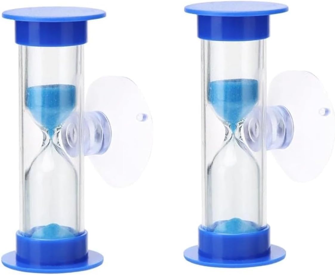2Pcs Blue Toothbrush Timer for 2mins Sand Clock Timer 2 Minute Sand Timer, Plastic Suction Cup Hourglass Sandglass Desktop Ornament Party Favors Kitchen Utensils and Gadgets