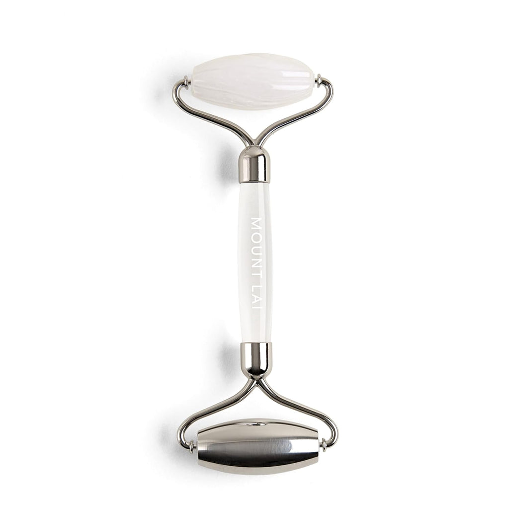Mount Lai The Vitality Qi White Jade & Stainless Steel – The Stone of Harmony and Clarity, Face Roller for Soothing, Refreshing & Radiant-Looking Skin, Facial Massager Tool for Self-Care Ritual