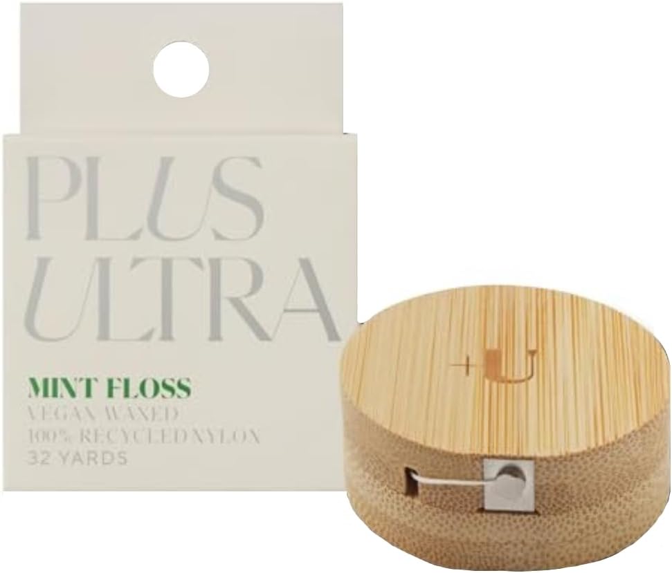 Plus Ultra Mint Nylon Dental Floss with Reusable Bamboo Case | Made with Recycled Nylon and Vegan Wax | Zero Plastic | 32 Yards (Pack of 1)