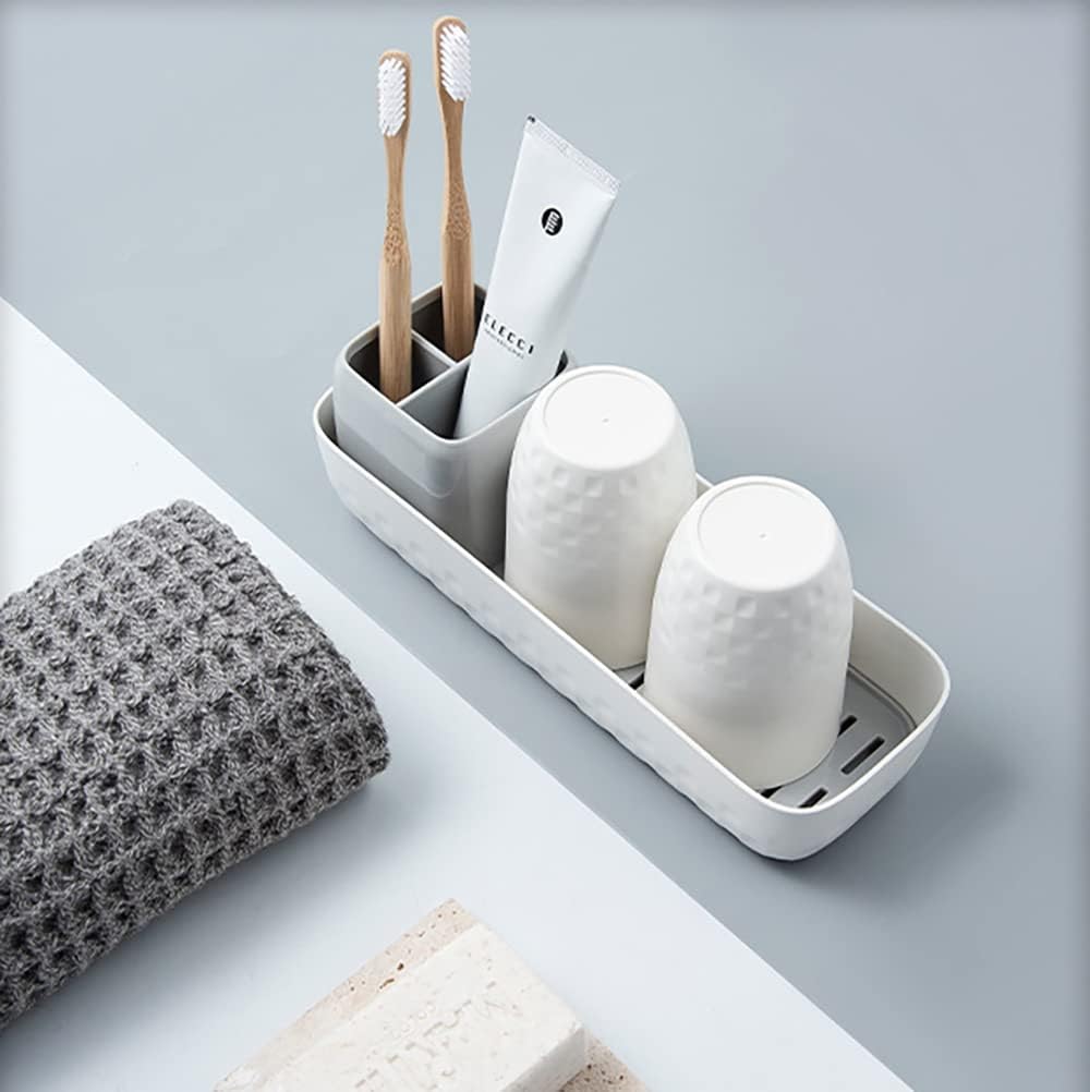 Toothbrush Holder Set - Toothbrush Holder for Bathroom Organizer, Electric Toothbrush & Toothpaste Holder, Bathroom Accessories Set, White & Grey