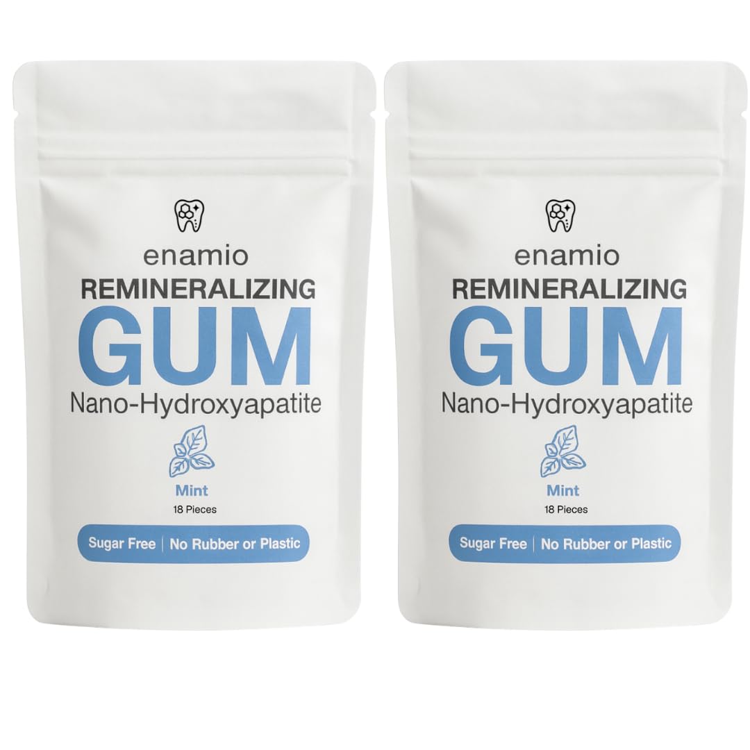 Enamio Mint Remineralizing Gum with Nano Hydroxyapatite for Enamel Support & Sensitive Teeth - Xylitol Gum, Plastic Free, Sugar Free, Natural Oral Care - No Aspartame- Made in USA - 2 Pack