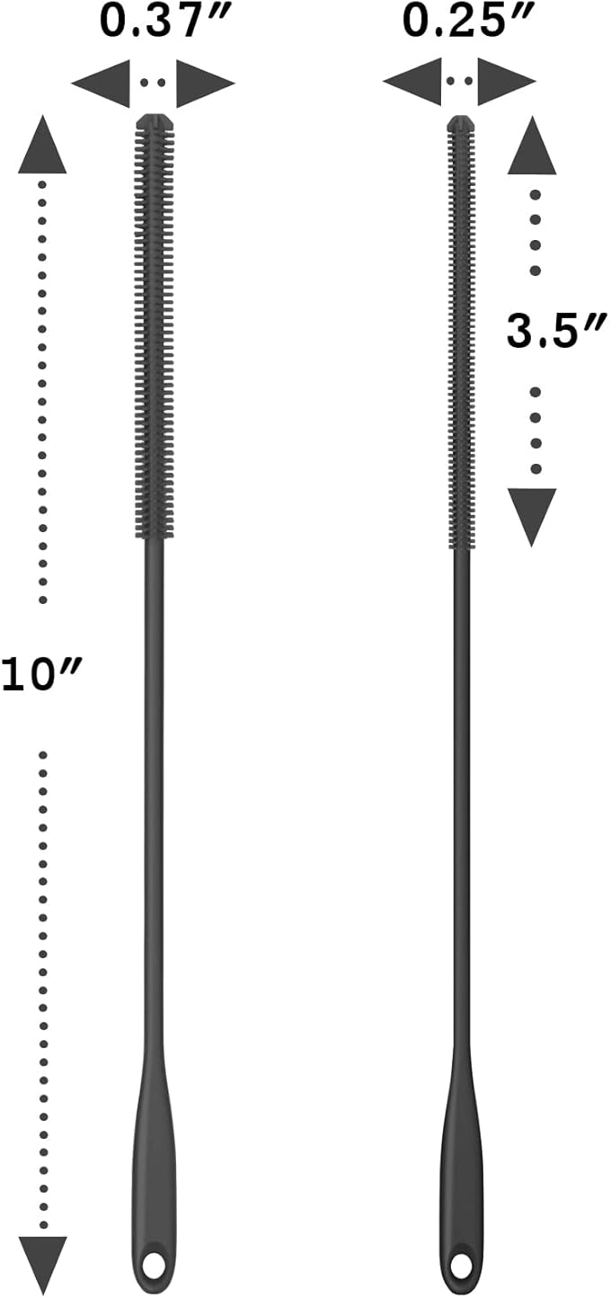 Silicone Straw Brush 4 Pack - (2 Small, 2 Wide) - 10 Inch Reusable Straw Cleaner, Pipe Cleaner, Glass and Detailing Tool (Charcoal)