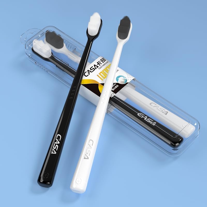 Extra Soft Toothbrush for Sensitive Gums and Teeth. Micro Nano Toothbrushes with 20,000 Ultra Soft Bamboo Charcoal Bristles. Excellent Cleaning Effect (2 Pack) (Black Wave Bristle)