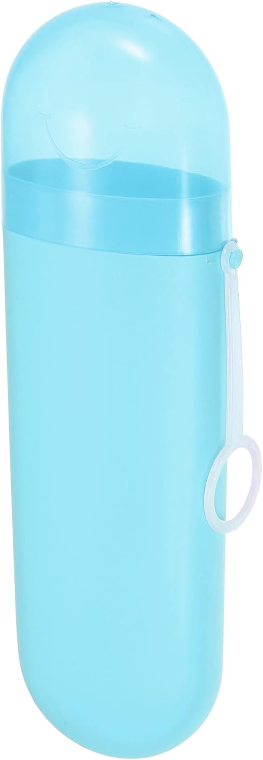 VOCOSTE 1 Pcs, Portable Toothbrush Case with Hook, Plastic, Traveling Toothbrush Holders Case, Travel Business, Blue, 8.07"x2.36"x1.38"