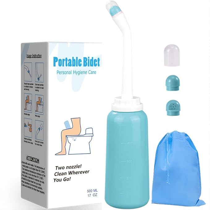 Handheld Personal Bidet Bottle, Bottle for Gentle Postpartum Care and Cleansing, Feminine Care， Personal Perineum Cleansing, 500Ml Portable Bidet Travel Bidet（Green）, Resistant to 100ºC,Bonus Bag