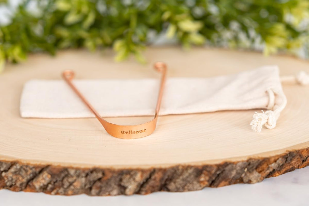 Wellnesse Essential Travel Oral Care Set - Compact Travel Dental Kit w/ 4 oz Whitening Hydroxyapatite Toothpaste, Adult Toothbrush, Copper Tongue Scraper, Silk Floss & Eco-Friendly Pouch, Mint Flavor