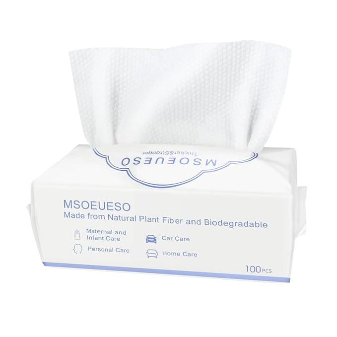Disposable Face Towel, MSOEUESO Cotton Facial Tissues, Dry Face Cloths, Thick Facial Wipes, Makeup Remover Wipes, Ultra Soft for Adults and Baby 100 count, 1 pack