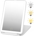 Rechargeable Travel Makeup Mirror 72 LED Lighted Compact Slim Vanity with Lights 3 Lighting Modes Dimmable Touch Screen (White),(DenCert)