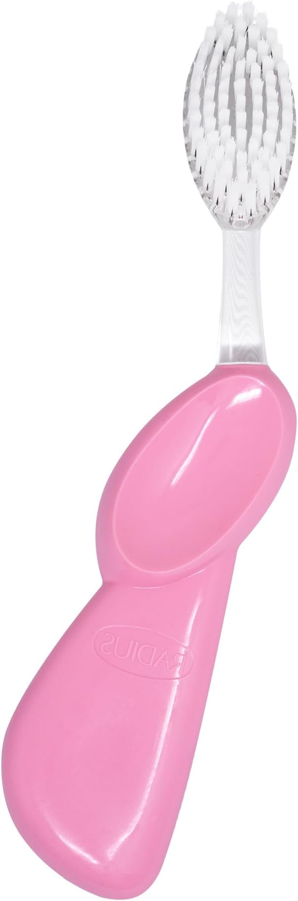 RADIUS Toothbrush Big Brush with Replaceable Brush Head BPA Free ADA Accepted - Left Hand - Pastel Pink Brush with Pastel Pink Case