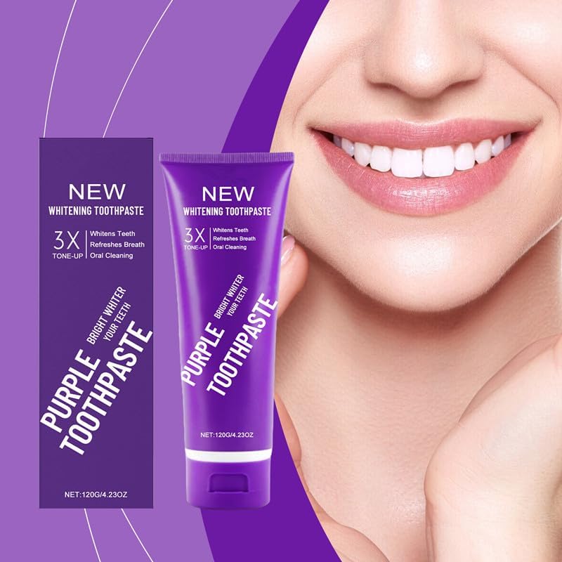2025 New Whitening Purple Toothpaste,3X White Brilliance Toothpaste, Fluoride-Free Teeth Whitening,Tooth Stain Removal Colour Corrector (2)