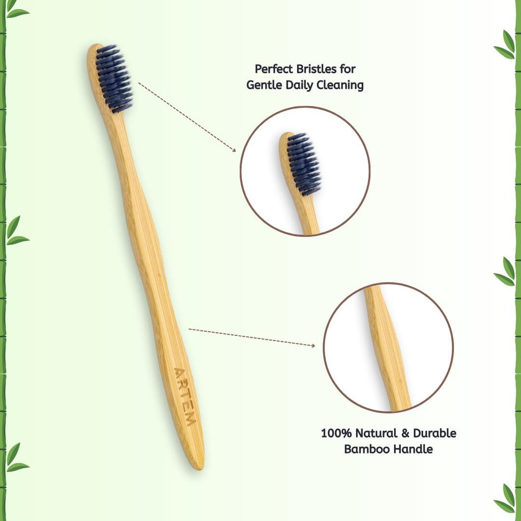ARTEM Bamboo Toothbrush with Soft Bristles – Eco-Friendly, Biodegradable & Compostable – Natural Wooden Toothbrush for Adults & Kids – Plastic-Free Oral Care (Pack of 10)